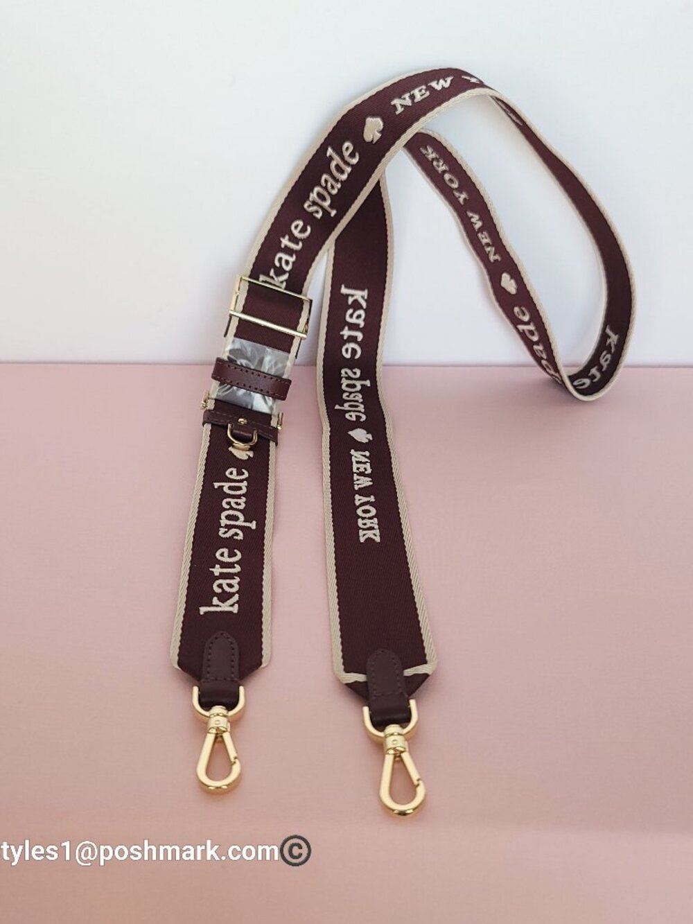 KATE SPADE Webbing Bag Strap with Embroidered Logo- Dark Merlot color⭐